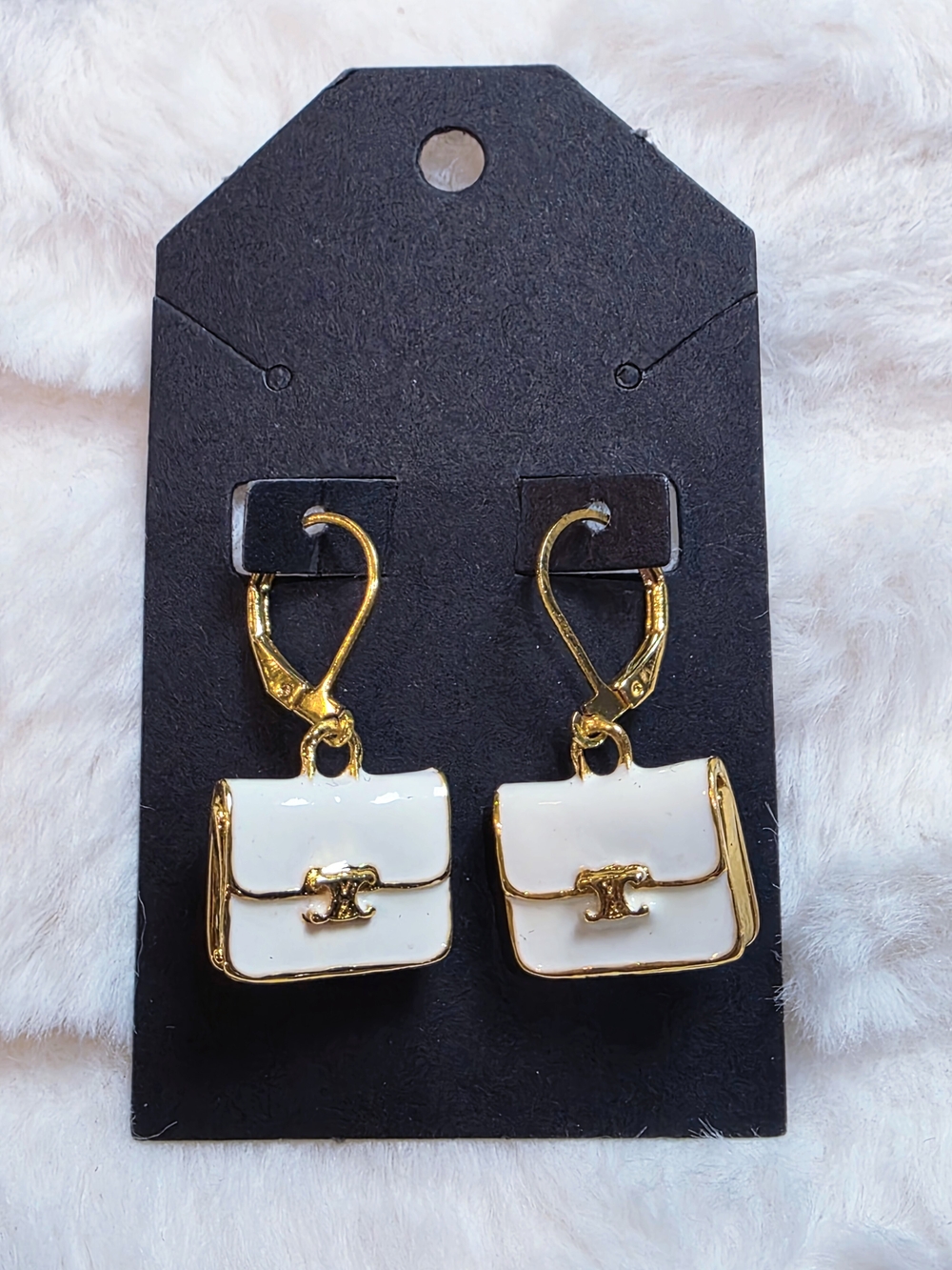 Upcycled White and Gold Mini Purse Drop Earrings